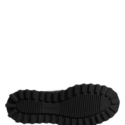 Dolce & Gabbana Black Leather DG Plaque Lace Up Boots Shoes