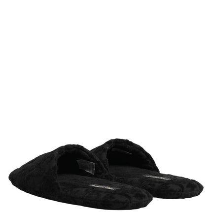 Dolce & Gabbana Black Logo Embroidered Slippers Flats Shoes