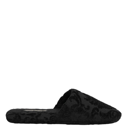 Dolce & Gabbana Black Logo Embroidered Slippers Flats Shoes