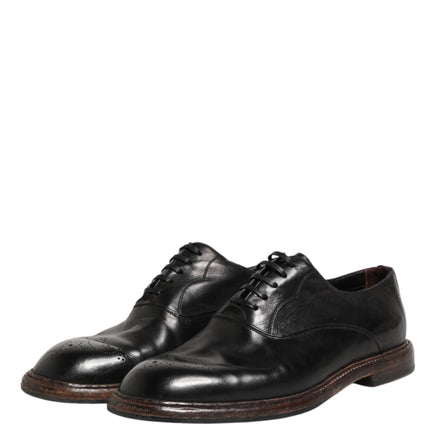 Dolce & Gabbana Black Calfskin Leather Oxford Dress Shoes