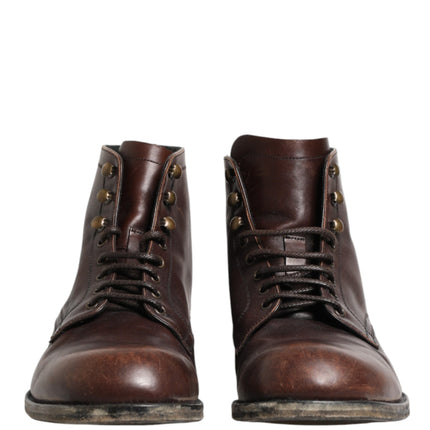 Dolce & Gabbana Brown Lace Up Short Ankle Boots Men Shoes