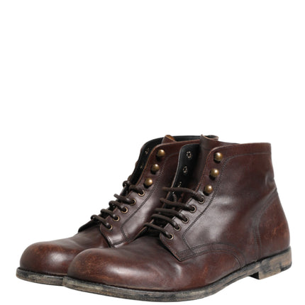 Dolce & Gabbana Brown Lace Up Short Ankle Boots Men Shoes