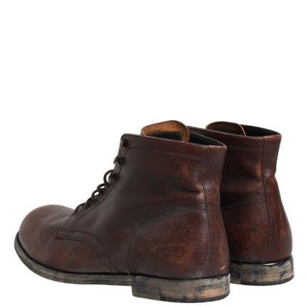 Dolce & Gabbana Brown Lace Up Short Ankle Boots Men Shoes