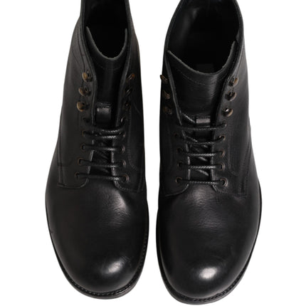 Dolce & Gabbana Black Lace Up Short Ankle Boots Men Shoes