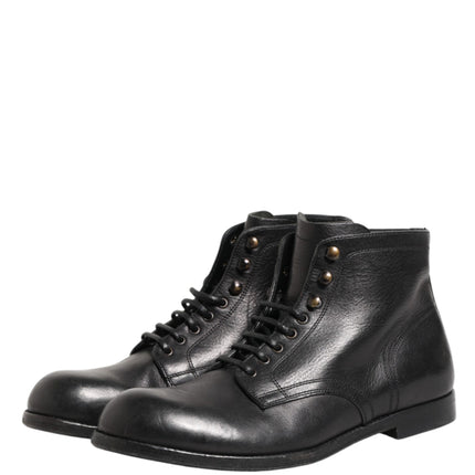 Dolce & Gabbana Black Lace Up Short Ankle Boots Men Shoes