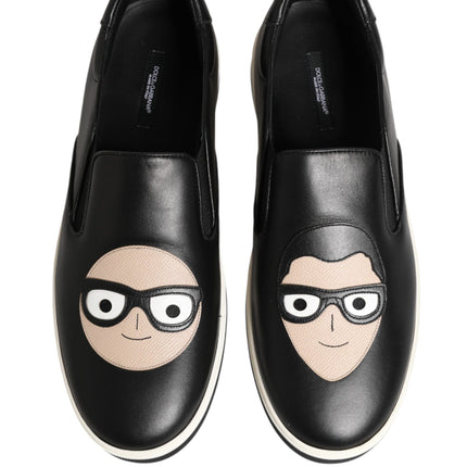 Dolce & Gabbana Black Leather Signature Figures Sneakers Shoes