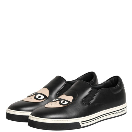 Dolce & Gabbana Black Leather Signature Figures Sneakers Shoes