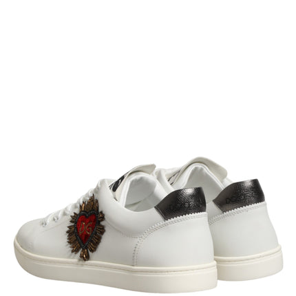 Dolce & Gabbana White Leather Sacred Heart Patch Sneakers Shoes