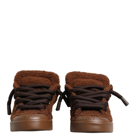 Dolce & Gabbana Brown Faux Shearling Low Top Sneakers Shoes