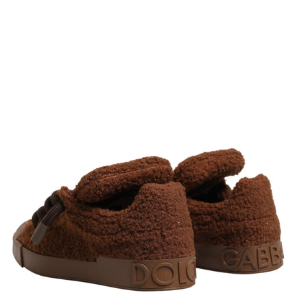 Dolce & Gabbana Brown Faux Shearling Low Top Sneakers Shoes