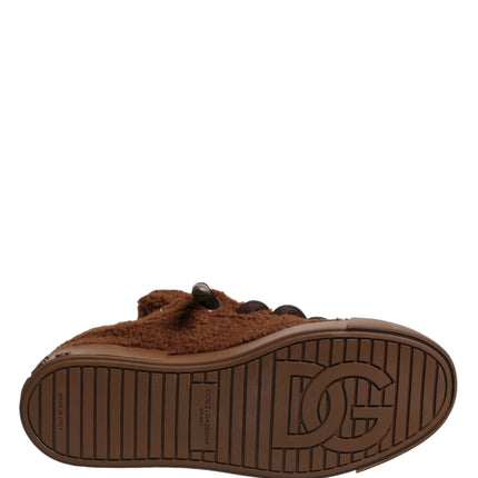 Dolce & Gabbana Brown Faux Shearling Low Top Sneakers Shoes