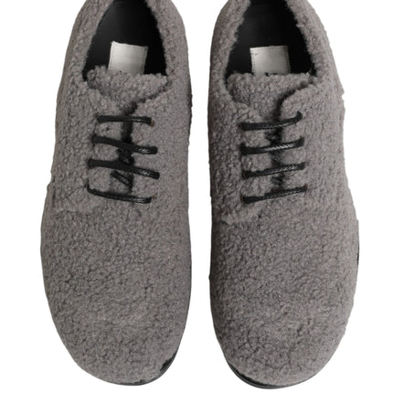 Dolce & Gabbana Gray Fleece Lace Up Men Derby Dress Shoes