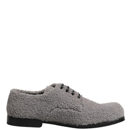 Dolce & Gabbana Gray Fleece Lace Up Men Derby Dress Shoes