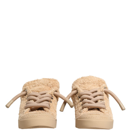 Dolce & Gabbana Shoes Beige Faux Shearling Low Top Sneakers