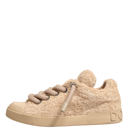 Dolce & Gabbana Shoes Beige Faux Shearling Low Top Sneakers