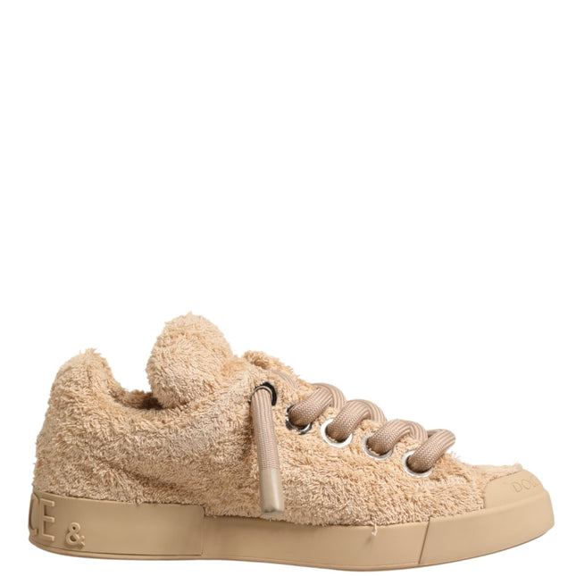 Dolce & Gabbana Shoes Beige Faux Shearling Low Top Sneakers