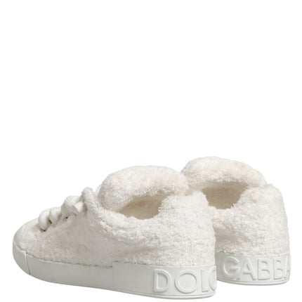 Dolce & Gabbana White Faux Shearling Low Top Sneakers  Shoes
