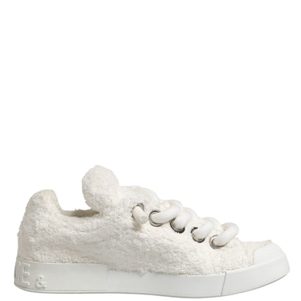 Dolce & Gabbana White Faux Shearling Low Top Sneakers  Shoes