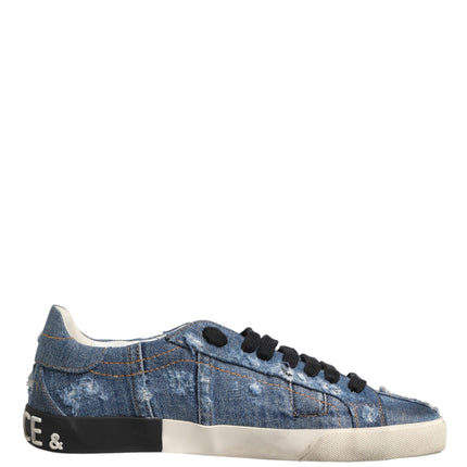 Dolce & Gabbana Blue Distressed Denim Low Top Sneakers Shoes