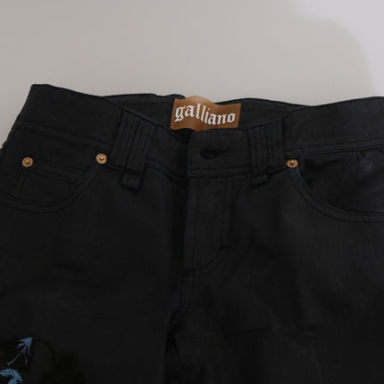 John Galliano Black Swan Floral Embroidered Mid Waist Skinny Denim Jeans