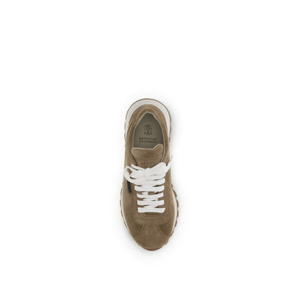 Brunello Cucinelli Beige Calf Leather Bos Taurus Platform Sneakers