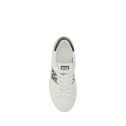 Versace White Calf Leather Bos Taurus Low Top Sneakers