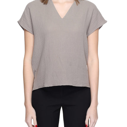 Jacqueline De Yong Beige Cotton Blouse