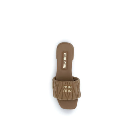 Miu Miu Beige Calf Leather Bos Taurus Flat Sandals
