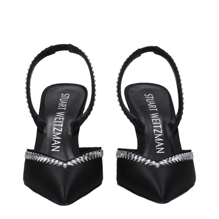Stuart Weitzman Black Satin Stiletto Heel Sandals