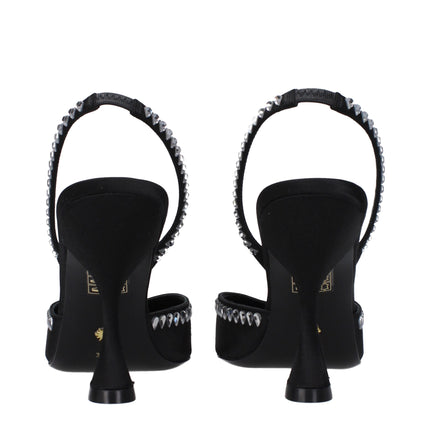 Stuart Weitzman Black Satin Stiletto Heel Sandals