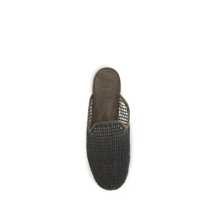 Brunello Cucinelli Gray Calf Leather Bos Taurus Mules