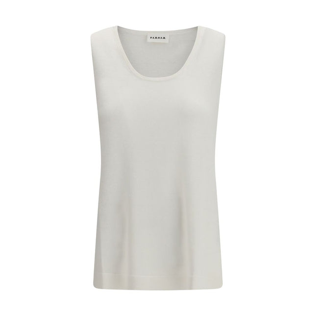 P.A.R.O.S.H. White Linen Sleeveles T-Shirt