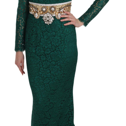Dolce & Gabbana Crystal Gold Belt Lace Sheath Gown Dress