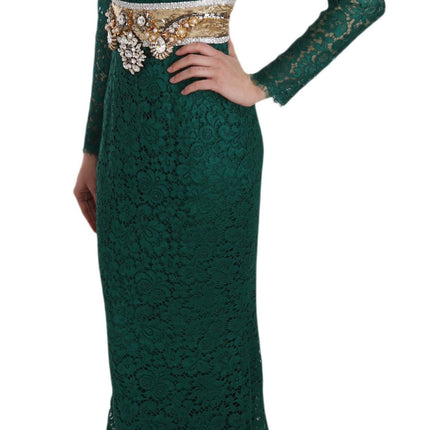 Dolce & Gabbana Crystal Gold Belt Lace Sheath Gown Dress