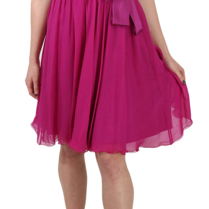 Dolce & Gabbana Fuchsia Pink Bow Silk Sleeveless Dress