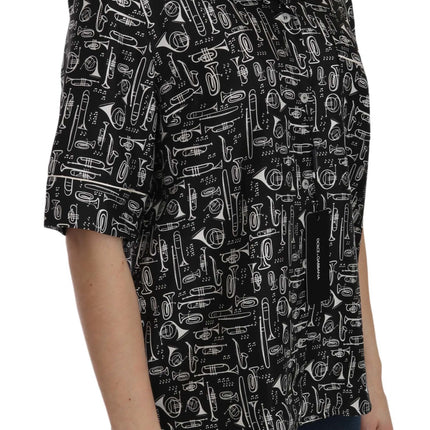 Dolce & Gabbana Black Musical Instrument Print Silk  Top