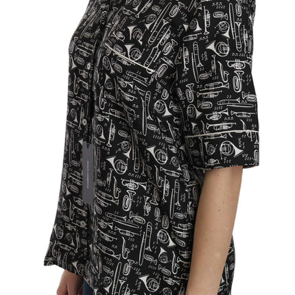 Dolce & Gabbana Black Musical Instrument Print Silk  Top