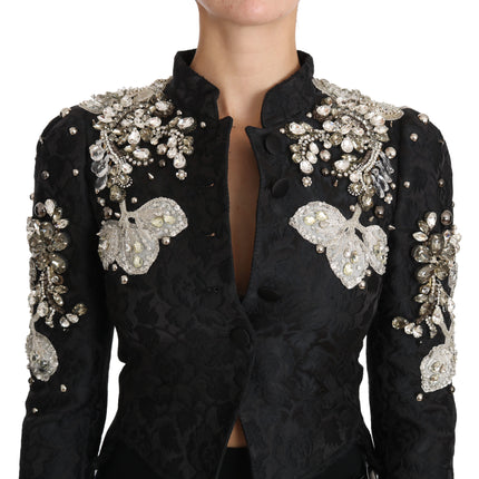 Dolce & Gabbana Black Jacquard Crystal Floral Jacket