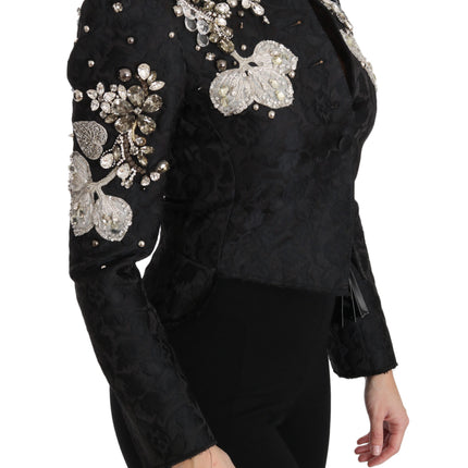 Dolce & Gabbana Black Jacquard Crystal Floral Jacket