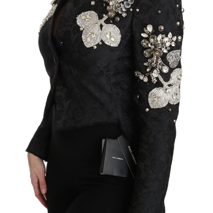 Dolce & Gabbana Black Jacquard Crystal Floral Jacket