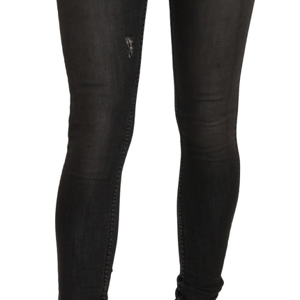 PLEIN SUD Cotton Black Washed Low Waist Skinny Denim Jeans