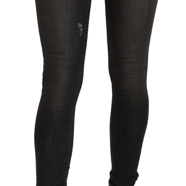 PLEIN SUD Cotton Black Washed Low Waist Skinny Denim Jeans