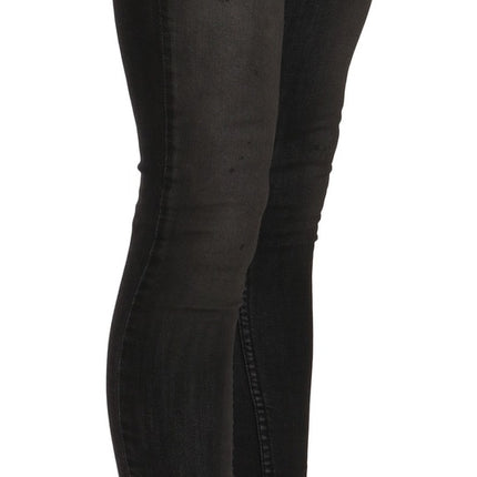 PLEIN SUD Cotton Black Washed Low Waist Skinny Denim Jeans