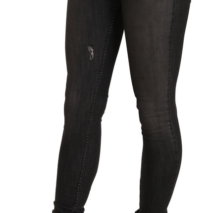 PLEIN SUD Cotton Black Washed Low Waist Skinny Denim Jeans