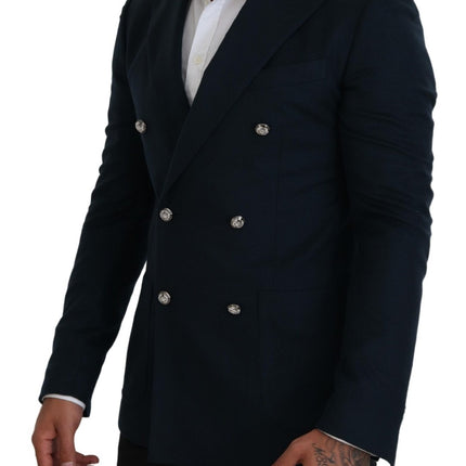 Dolce & Gabbana Blue Double Breasted Formal Coat Blazer