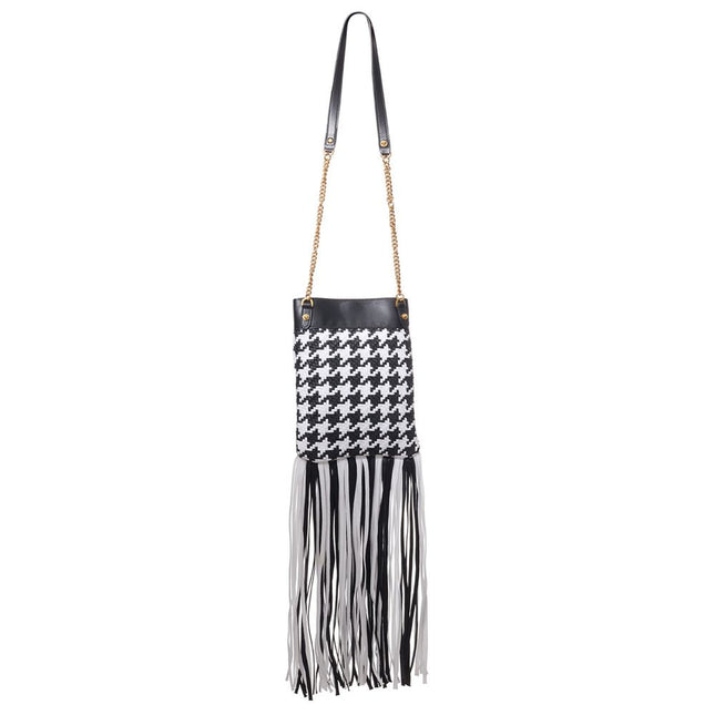 Versace Black And White Leather And Textile Shoulder Bag