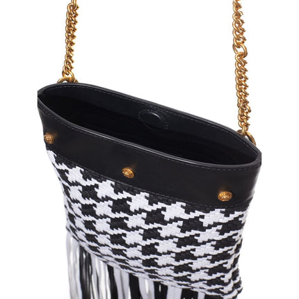 Versace Black And White Leather And Textile Shoulder Bag