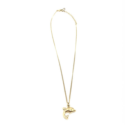 Christian Dior Dolphin Motif Rhinestone Gold Plated Necklace