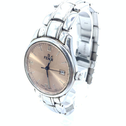 Fendi Pink Champagne Dial Quartz Watch, Stainless Steel