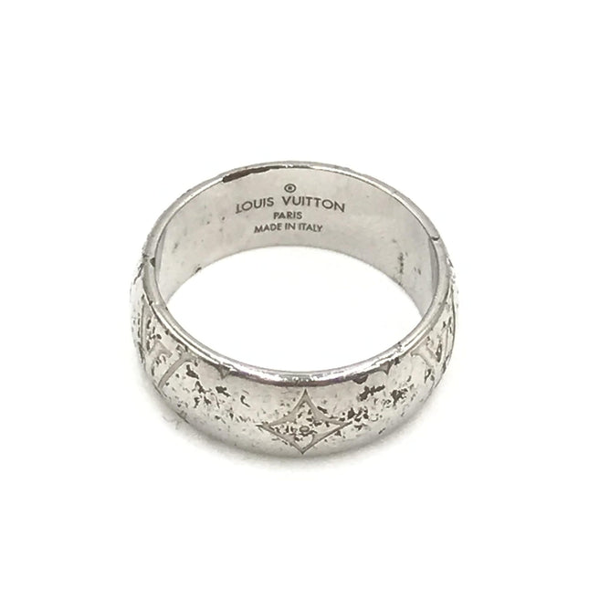 Louis Vuitton Silver-Tone Monogram Band Ring
